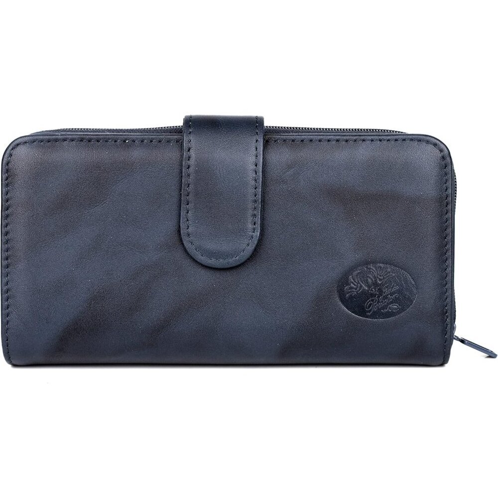 Julia Buxton Heiress Checkbook Wallet Navy - Leather Bi-Fold with RFID, Floral E